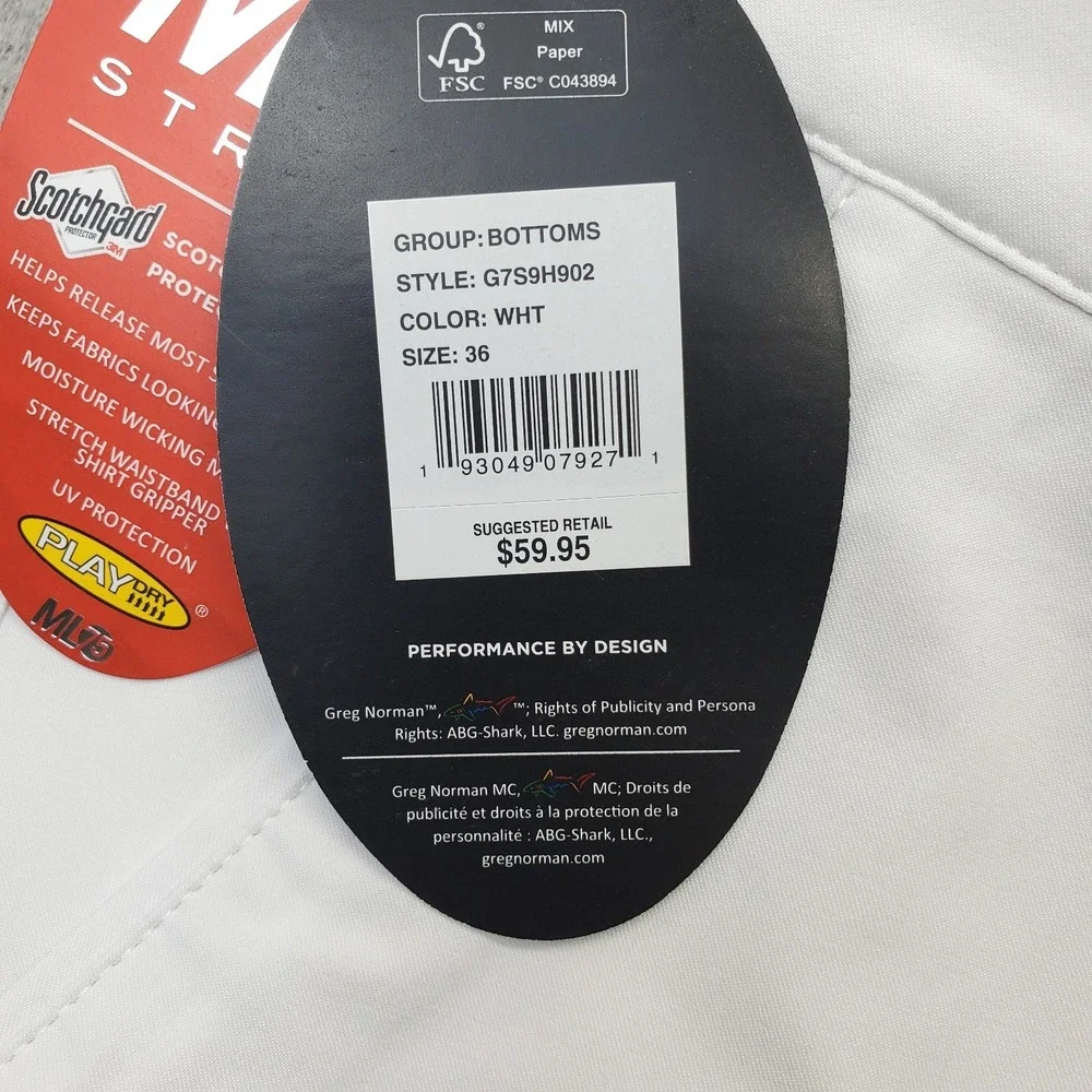 Greg Norman ML75 Microlux Golf Shorts Men 36 White Play-Dry Performance G7S9H902